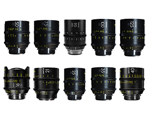 DZOFILM Vespid Prime 10-Lens Set, available in PL or EF mounts, featuring focal lengths from 16mm to 125mm for professional filmmaking.